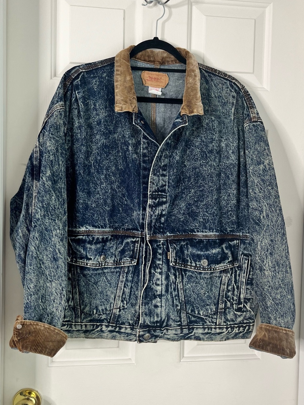 Levi's Washed Blue Denim Bomber Jacket with Tan Corduroy Collar